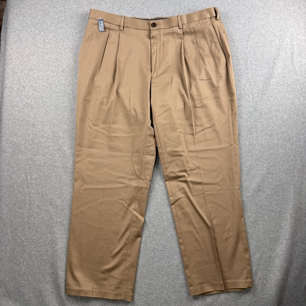 Haggar Pants Mens 40x30 Khaki Premium No Iron Pleated Classic Fit Chino NEW $70